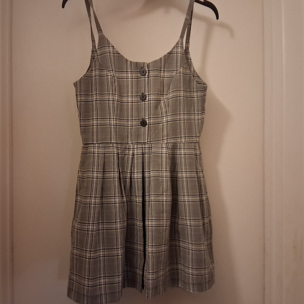 Cute Vtg Y2K Gray Tartarn Plaid Romper Jrs Sz9